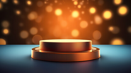 Luxurious empty podium with spotlights and glitter in the background