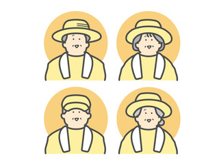 農家で働く笑顔な男女高齢者　シニア　アイコン