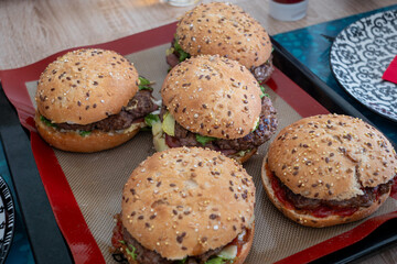 Close up of home made burgers