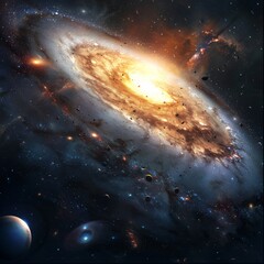A view of a galaxy in space. Planets in space.