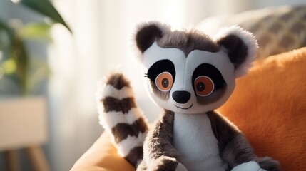 Cute lemur plush toy, closeup. - obrazy, fototapety, plakaty