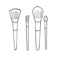 cosmetic brush set hand drawn in doodle style. minimalism, monochrome, scandinavian.