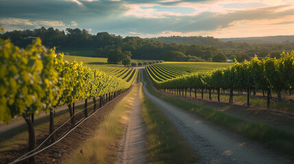 Road through golden vineyards.
