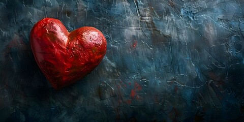 Symbol of heart health awareness: Vibrant red heart on dark background. Concept Heart Health Awareness, Red Heart, Vibrant Colors, Dark Background