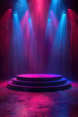 Empty opera stage with spotlight theater lighting and colorful background