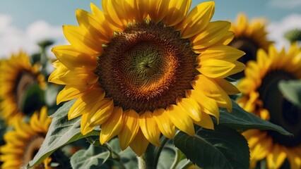 beautiful close up sunflower in the rain, in the forest
