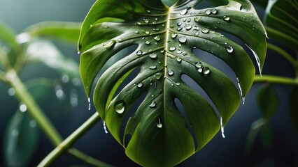 Fototapeta premium leaves with water drop, leaves in the rain, leaves background close up