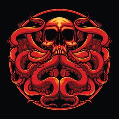 skull red octopus logo vector