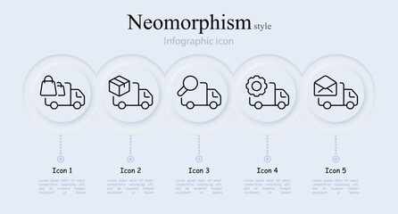 Delivery line icon set. Van, transportation, search, gear, mail, box, information. Neomorphism style. Vector line icon for Business