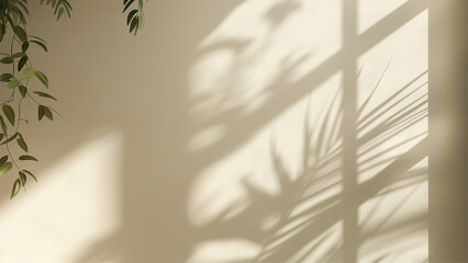 minimalistic abstract gentle light beige background ,light and intricate shadow from the window.
