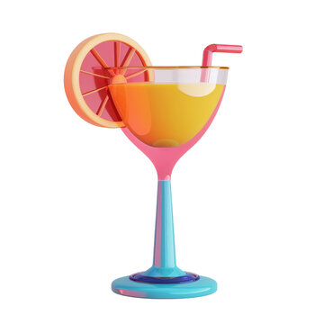 Digital illustration of a colorful cocktail glass with a layered beverage, garnished with fruit and olives