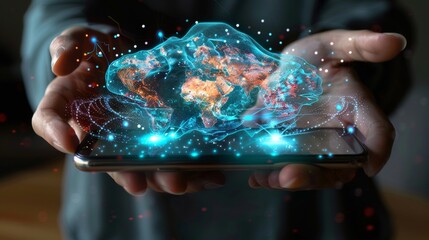 Global Connectivity Embracing the World Through Digital Technology Smartphone and Hands with 3D Global Network