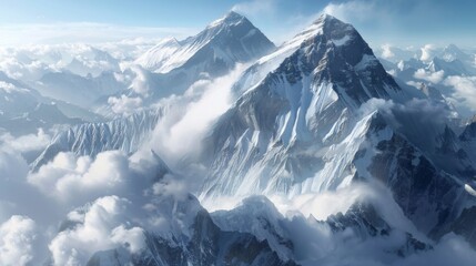 Mount Everest stands as the pinnacle amidst snow-capped peaks, reigning as the loftiest summit on Earth.