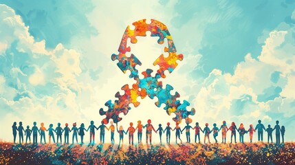 Puzzle as a symbol of the autism spectrum World Autism Awareness Day Symbol Incorporation of the World Autism Awareness - obrazy, fototapety, plakaty