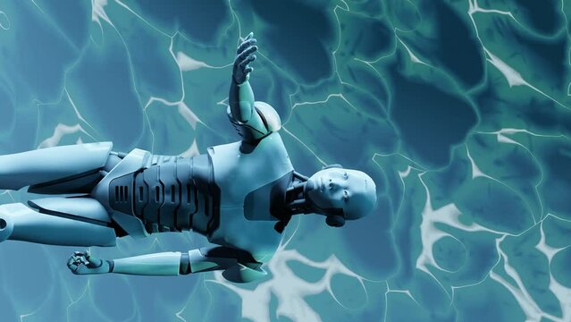 robot cyborg humanoid prototype showing its open hand empty palm with liquid texture background in 3d rendering animation  vertical