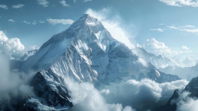 Mount Everest stands as the pinnacle amidst snow-capped peaks, reigning as the loftiest summit on Earth.