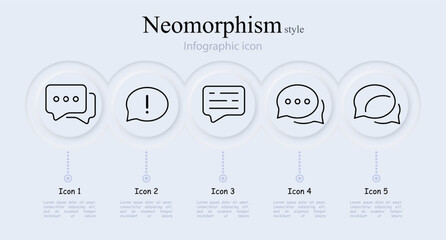 Message line icon set. Dialogue bubble, correspondence, notification, check mark, internet. Neomorphism style. Vector line icon for Business