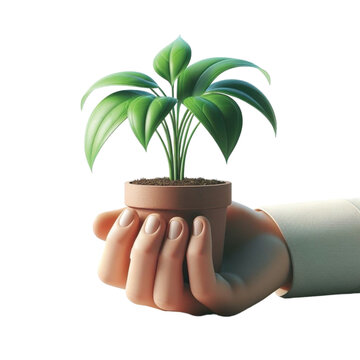 Hand holding a potted plant