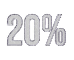 20 number percent 3d text business concept illustration render on transparent background