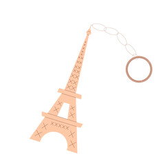 Eiffel tower keychain isolated on white background. Vector illustration.