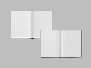 Isolated White Blank Magazine Mockup with Open Inside and Outside View with Solid Grey Background