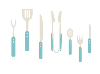 Kitchen tools. Cooking cutlery tools isolated on white background. Fork, spoon knife . Vector flat illustration