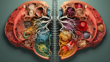 Detailed Illustration of Human Anatomy Featuring Major Organs