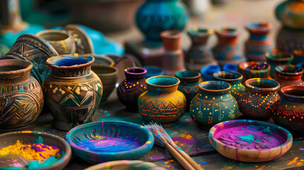 Fototapeta na wymiar craftsmen ornamental and decorative items for the Holi festival