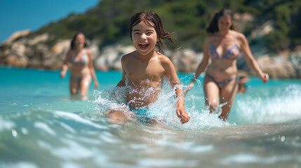 Fototapeta premium A happy family enjoys summer fun in Southern Italy.