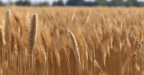side view of a field of dry mature autumn spikelets of wheat,  isolated cutout object on transparent background.
