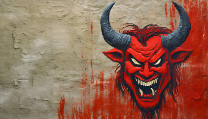 Devil face on a wall - obrazy, fototapety, plakaty