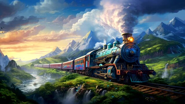 Rolling Through the Day: Train Journey Amongst Sunlit Hills