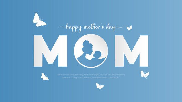 Happy Mothers Day. Vector Festive Holiday Illustration With Lettering And Pink background and butterfly greeting card, banner, poster. vector illustration