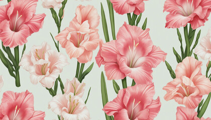 collection of soft pastel gladiolus flowers isolated on a transparent background