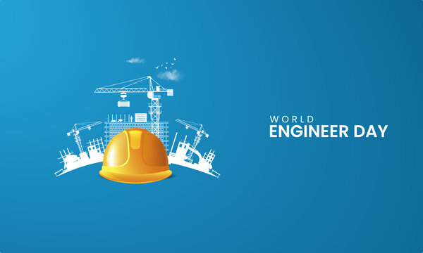 World engineers day, engineers helmet and oval shape town, design for banner, poster, vector.