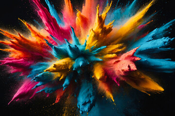Holi Festival india background. Colored powder explosion on black background.