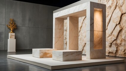 An elegant, flat rock podium tailored for product exhibition, neatly separated from any background Generative AI