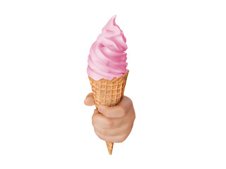 Soft ice cream waffle cone in child's hand PNG transparent