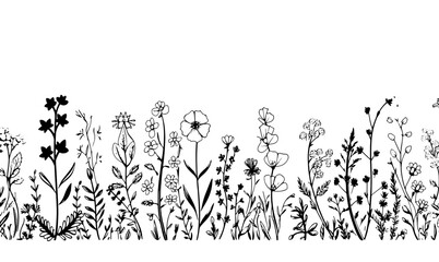 silhouette of grass and flowers
