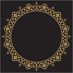 Vector illustration for circular ornament design pattern, circle frame border, gold color and black color background. Suitable for calligraphy ornaments, carvings, mosque decorations, invitations, etc