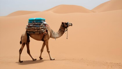 A Camel Carrying Heavy Loads Across The Desert