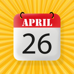 26 April. Speech bubble with 26 April. Business concept. 3d illustration. Pop art style. Vector line icon for Business and Advertising