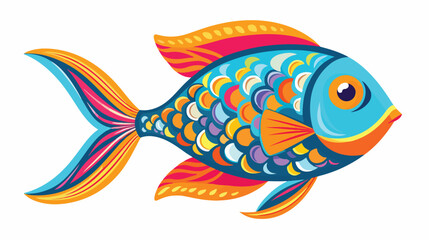 Isolated funny colorful cartoon fish with texture flat