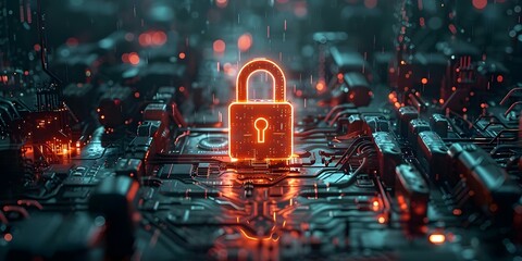 Securing Data: Symbolic Representation of Cybersecurity Using a Lock Symbol. Concept Cybersecurity, Data Protection, Lock Symbol, Secure Technology, Digital Privacy