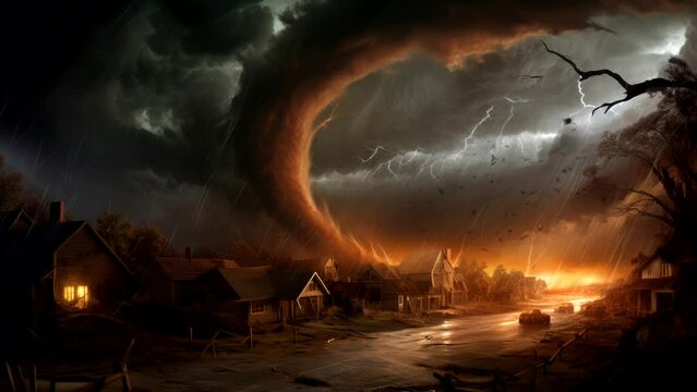 Tornado's Wrath: A House Confronting the Fury of a Twisting Tempest and Lightning Strikes