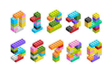 Collection of digits. Numbers, figures of construction blocks