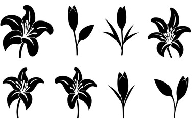 set of silhouettes of plants
