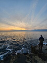 Fisherman and sunset in Japan, Enoshima 