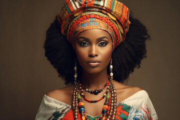Obraz premium Portrait of a stylish African American woman in ethnic clothes