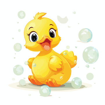 Baby Yellow Duck with Bubbles Clipart 